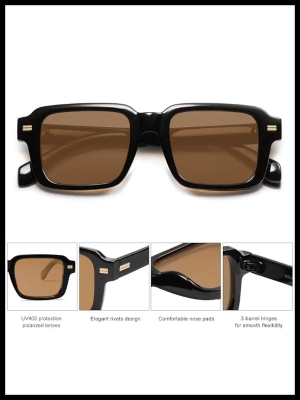 Retro Chunky Square Polarized Sunglasses UV400 Protection Oversized Shades for